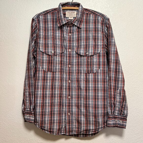 Filson Feather Cloth Shirt Mens XS Blue Red Plaid Long Sleeve Button Up - Picture 1 of 13